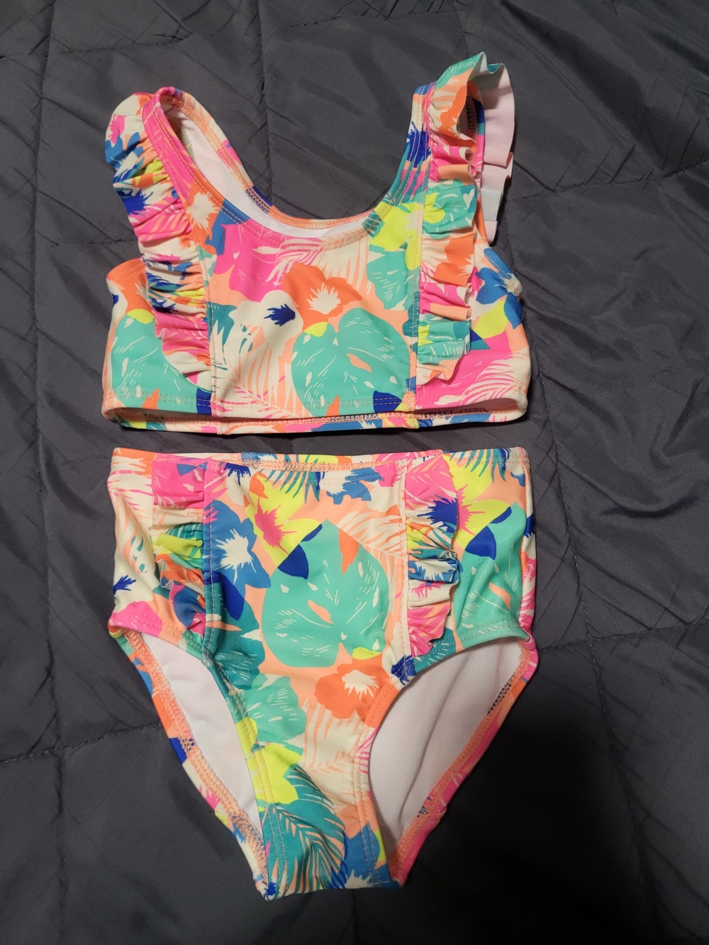 Toddler Girls Cat & Tropical Ruffle Two-Piece Swim Set 18mths